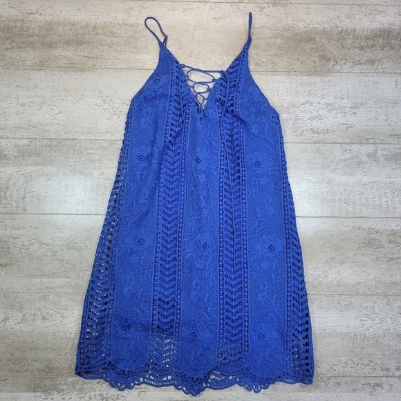 ASTR The Label Lace Up Blue Shift Dress Size Small - Picture 1 of 8